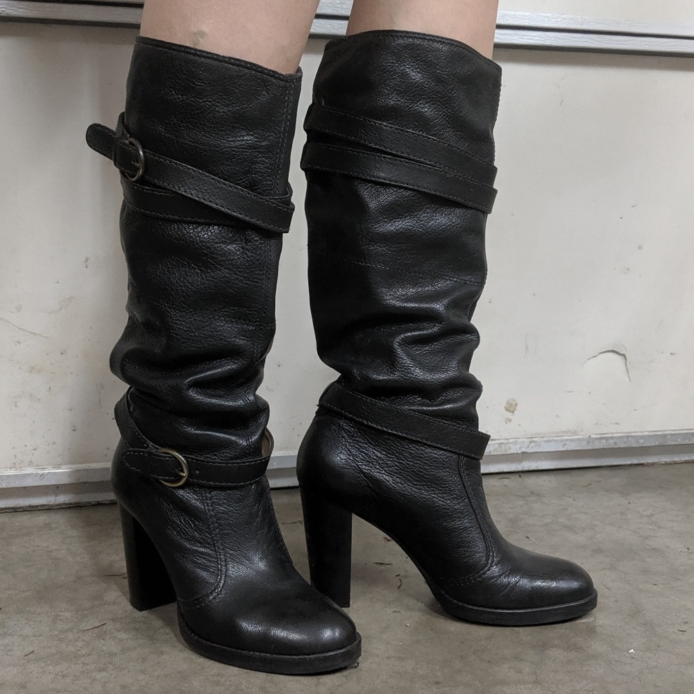 Boutique black slouch leather boots
